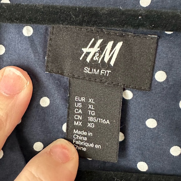 H&M Navy Polka Dot Slim Fit Shirt xl - Picture 2 of 4